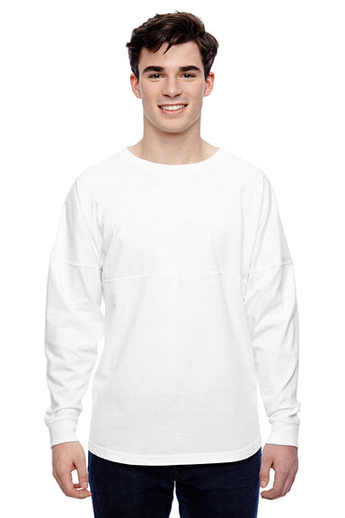 J America JA8229/8229 Mens Game Day Jersey Long Sleeve Crewneck T-Shirt White Model Front