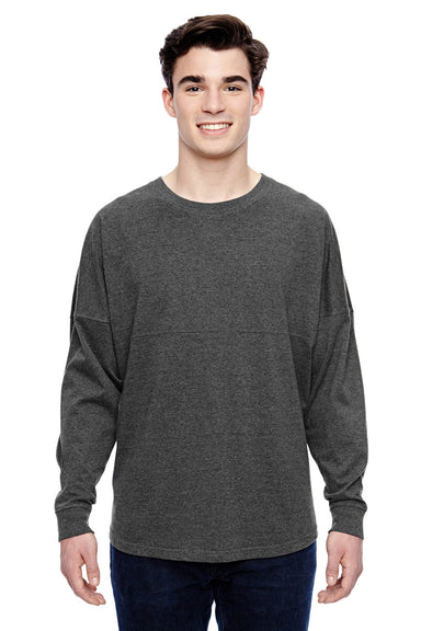 J America JA8229/8229 Mens Game Day Jersey Long Sleeve Crewneck T-Shirt Heather Charcoal Grey Model Front