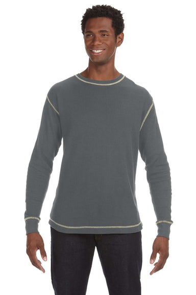 J America JA8238/8238 Mens Vintage Thermal Long Sleeve Crewneck T-Shirt Heather Charcoal Grey Model Front