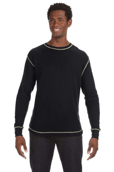 J America JA8238/8238 Mens Vintage Thermal Long Sleeve Crewneck T-Shirt Black Model Front