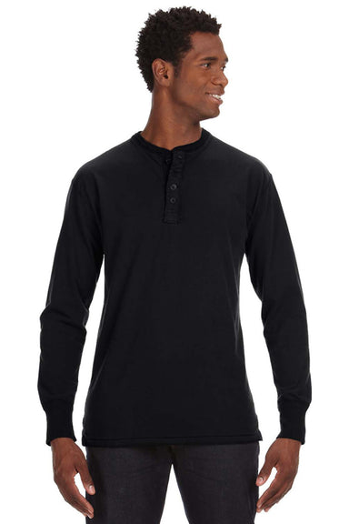 J America JA8244/8244 Mens Vintage Brushed Jersey Long Sleeve Henley T-Shirt Black Model Front