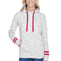 J America Womens Fleece Hooded Sweatshirt Hoodie w/ Pouch Pocket - White/Red