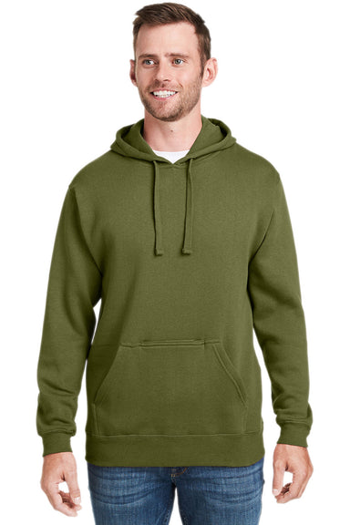 J America JA8815/8815 Mens Tailgate Fleece Hooded Sweatshirt Hoodie w/ Pouch Pocket Olive Green Model Front