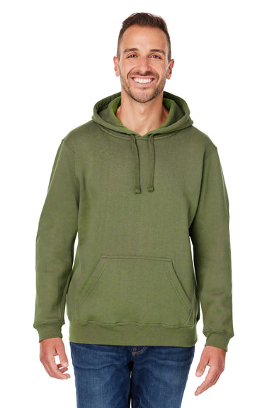 J America JA8824/8824 Mens Premium Fleece Hooded Sweatshirt Hoodie w/ Pouch Pocket Military Green Model Front