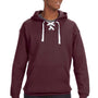 J America Mens Sport Lace Hooded Sweatshirt Hoodie w/ Pouch Pocket - Maroon