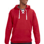 J America Mens Sport Lace Hooded Sweatshirt Hoodie w/ Pouch Pocket - Red