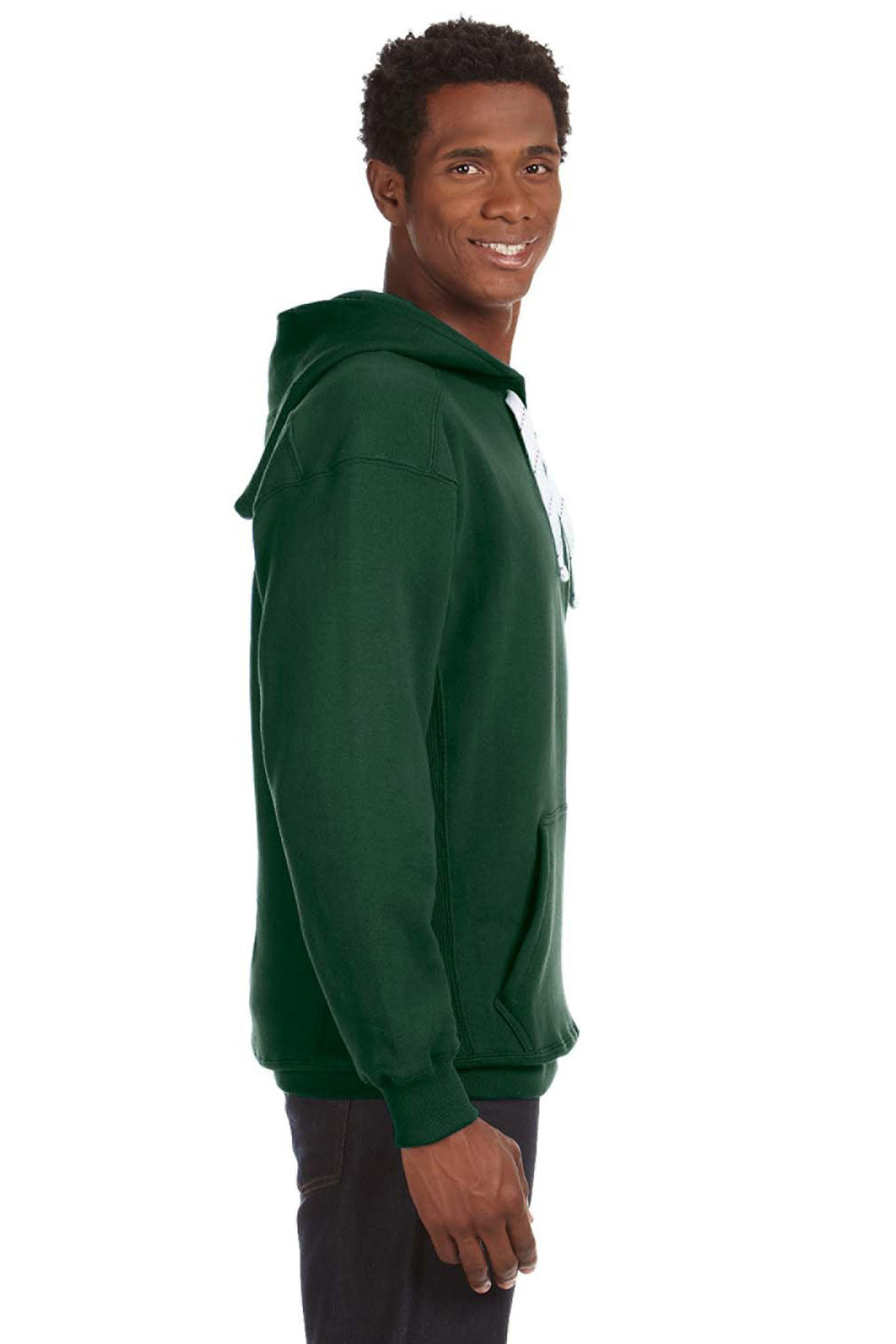 J America JA8830/8830 Mens Sport Lace Hooded Sweatshirt Hoodie w/ Pouch Pocket Forest Green Model Side