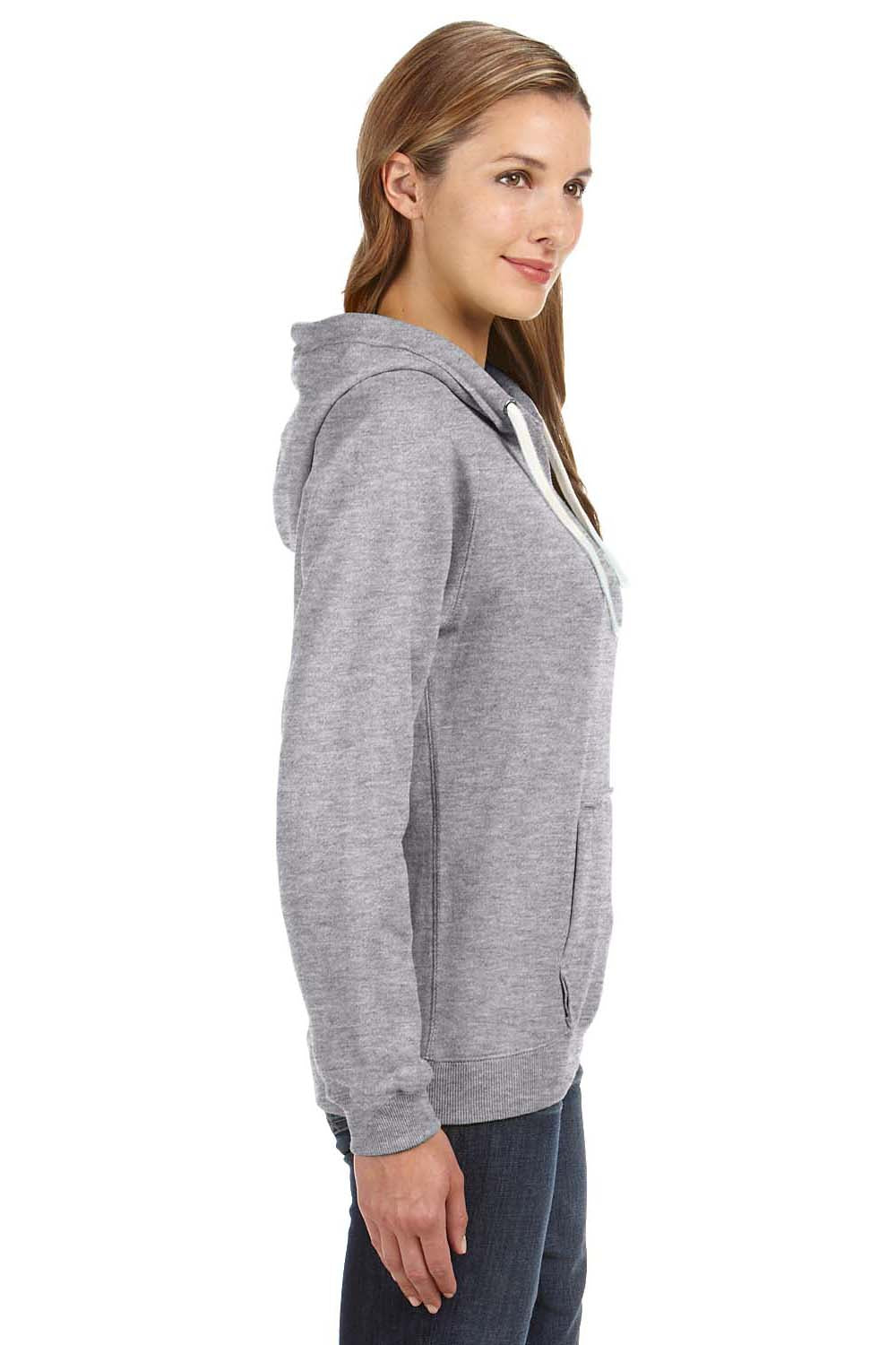 J America JA8836/8836 Womens Sydney Sueded Fleece Hooded Sweatshirt Hoodie w/ Pouch Pocket Oxford Grey Model Side