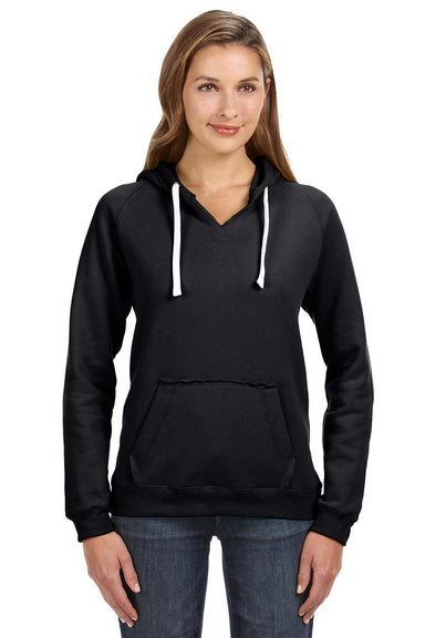 J America JA8836/8836 Womens Sydney Sueded Fleece Hooded Sweatshirt Hoodie w/ Pouch Pocket Black Model Front