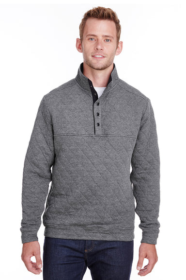 J America JA8890/8890 Mens Quilted 1/4 Snap Down Sweatshirt Heather Charcoal Grey Model Front