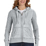 J America Womens Zen Burnout Fleece Full Zip Hooded Sweatshirt Hoodie w/ Pockets - Cement Grey