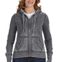 J America Womens Zen Burnout Fleece Full Zip Hooded Sweatshirt Hoodie w/ Pockets - Dark Smoke Grey