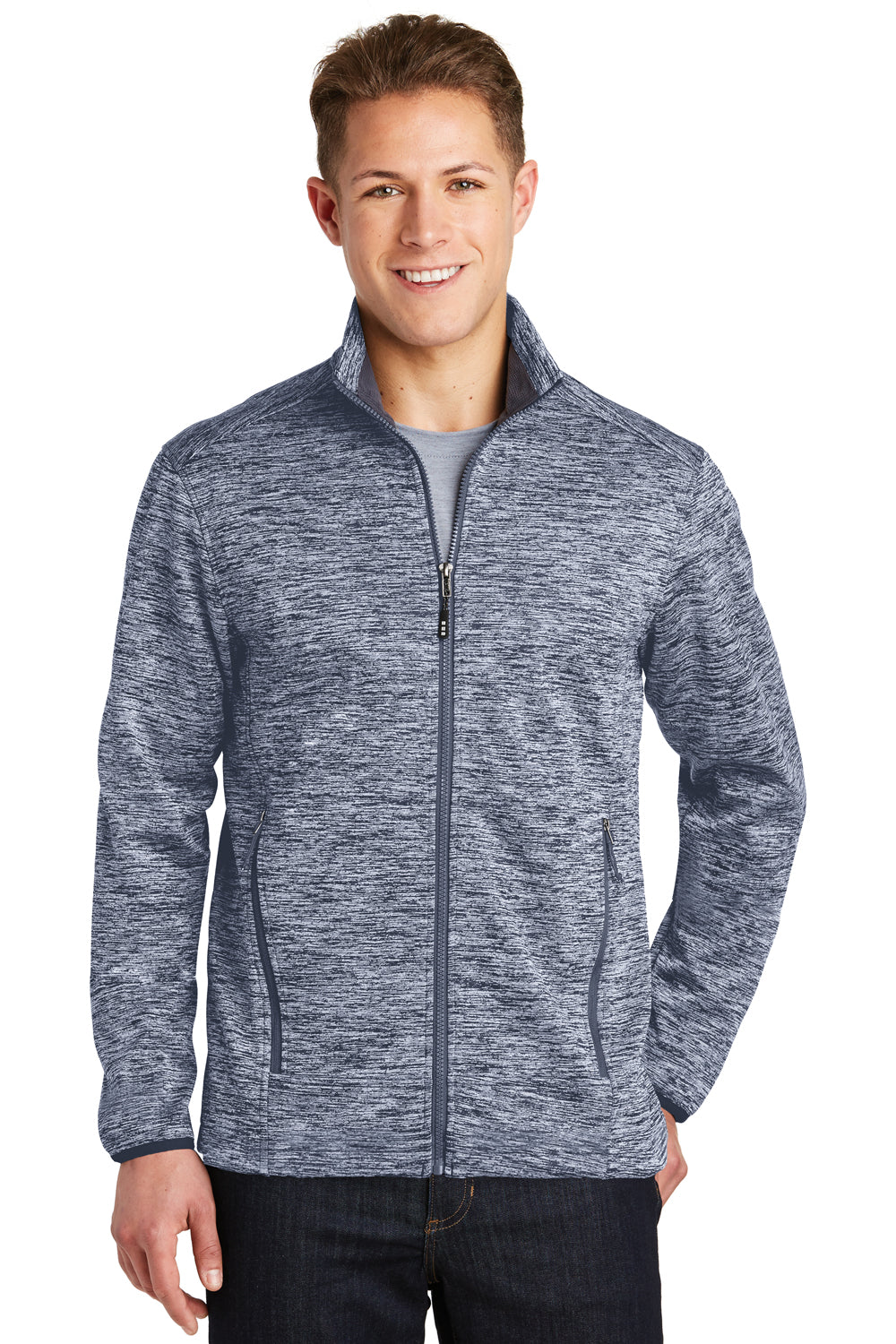 Sport-Tek JST30 Mens Electric Heather Water Resistant Full Zip Jacket True Navy Blue Electric Model Front