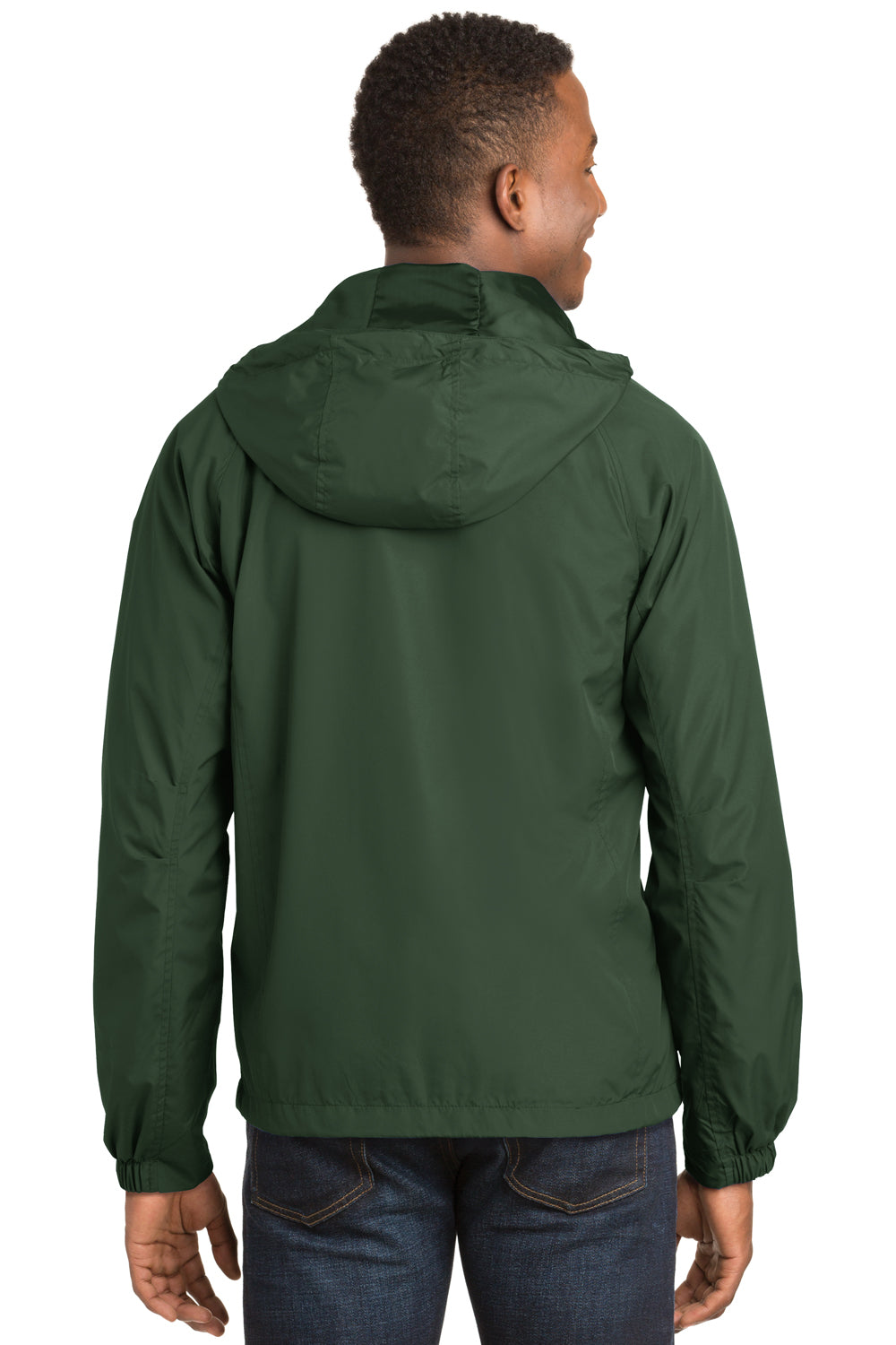 Sport-Tek JST73/TJST73 Mens Water Resistant Full Zip Hooded Jacket Forest Green Model Back