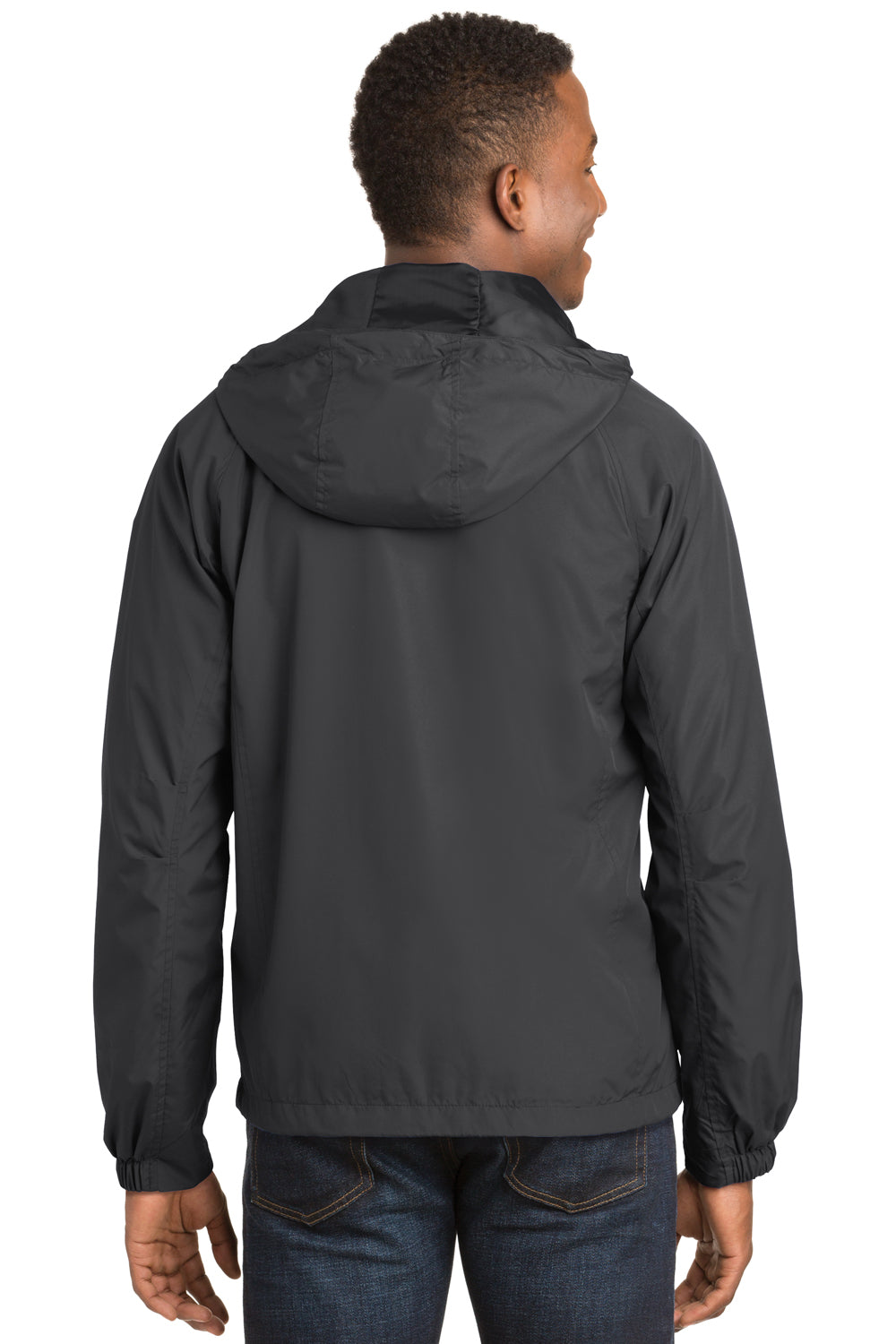 Sport-Tek JST73/TJST73 Mens Water Resistant Full Zip Hooded Jacket Graphite Grey Model Back