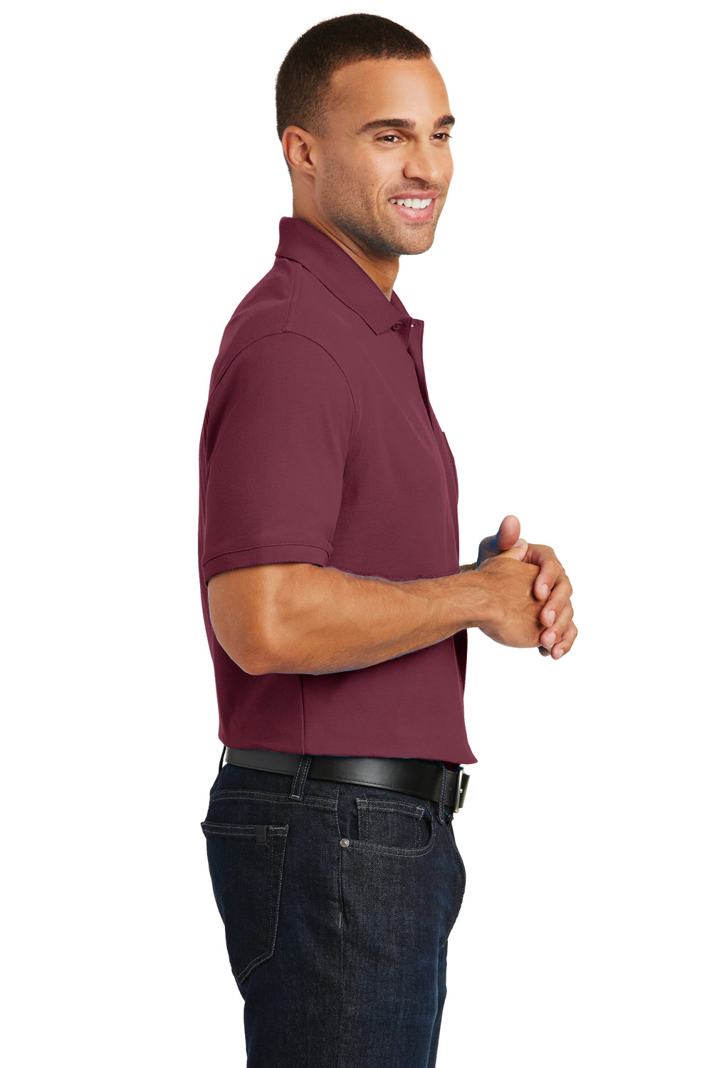 Port Authority K100P Mens Core Classic Short Sleeve Polo Shirt w/ Pocket Burgundy Model Side