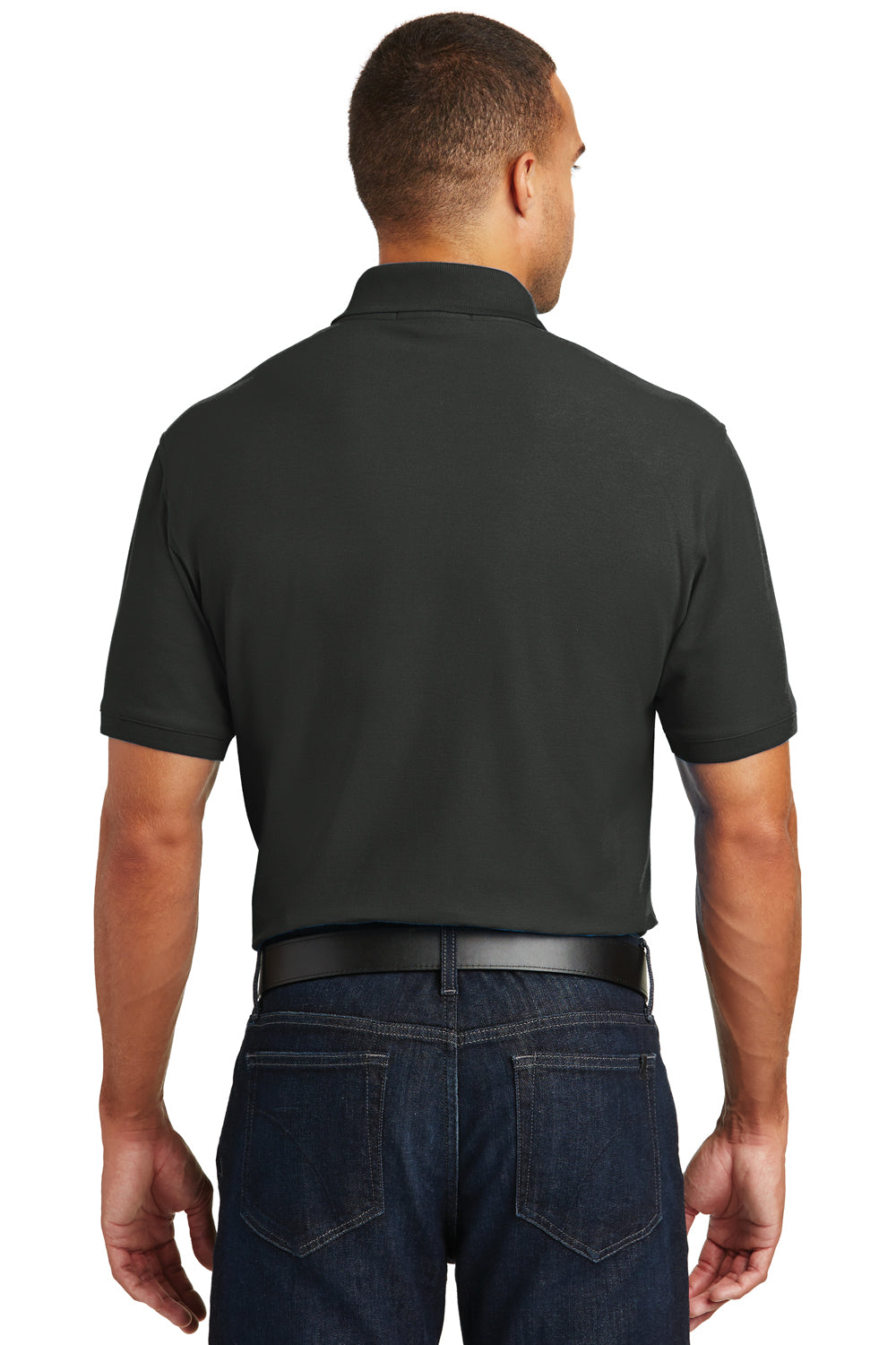 Port Authority K100P Mens Core Classic Short Sleeve Polo Shirt w/ Pocket Deep Black Model Back