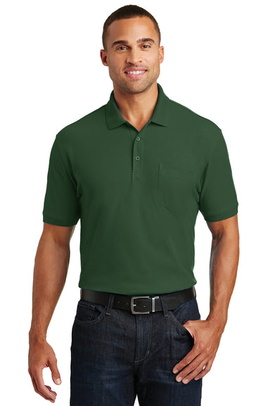 Port Authority K100P Mens Core Classic Short Sleeve Polo Shirt w/ Pocket Deep Forest Green Model Front