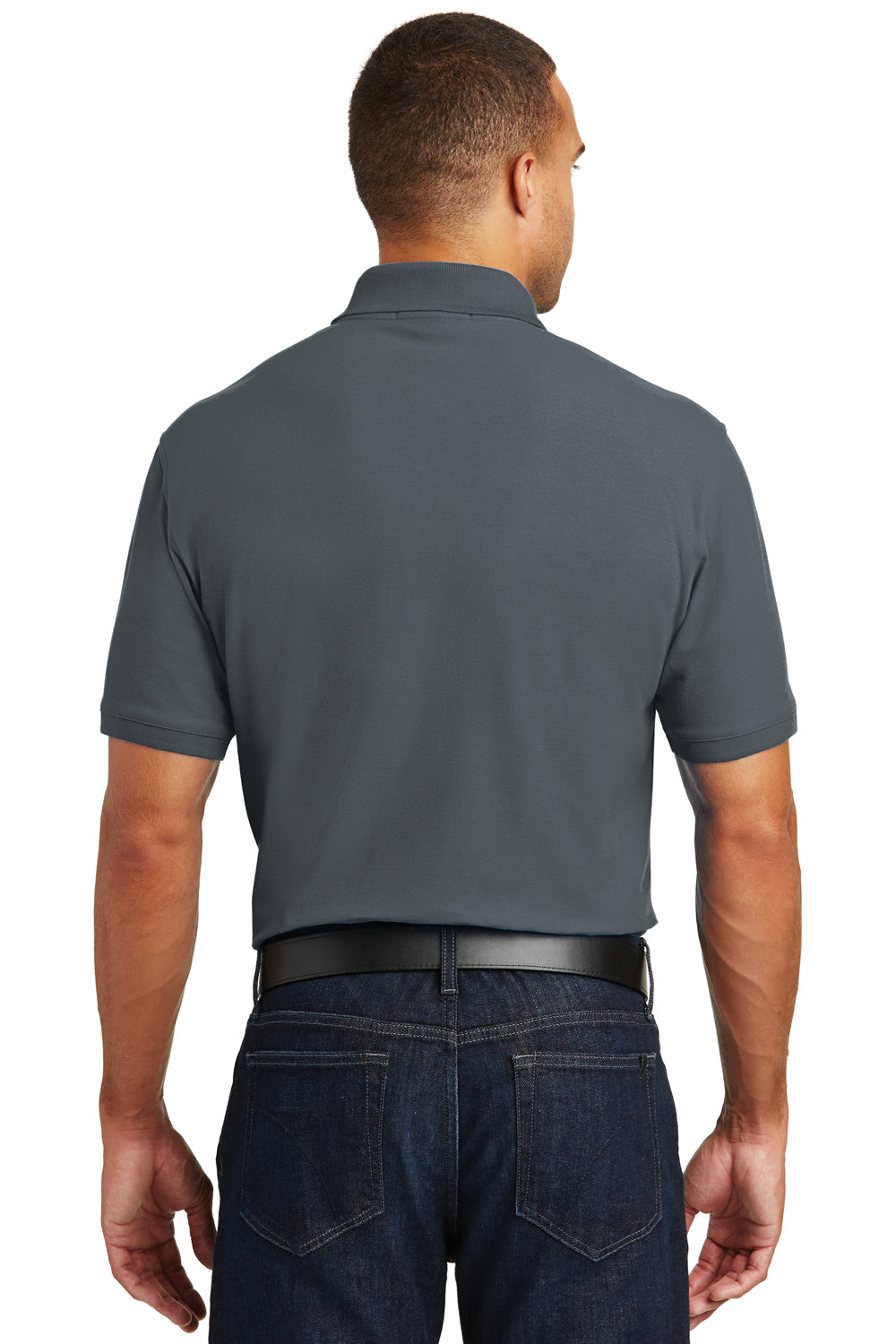 Port Authority K100P Mens Core Classic Short Sleeve Polo Shirt w/ Pocket Graphite Grey Model Back