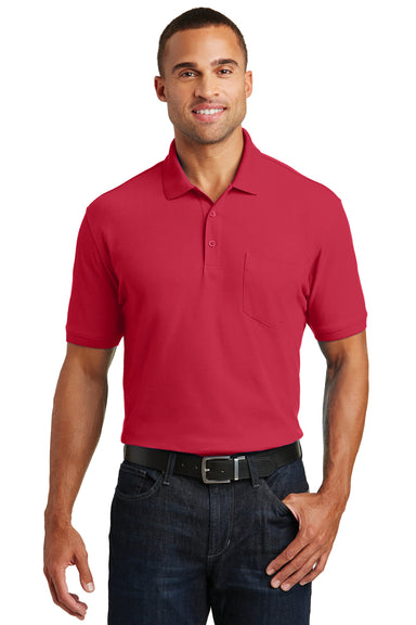 Port Authority K100P Mens Core Classic Short Sleeve Polo Shirt w/ Pocket Rich Red Model Front