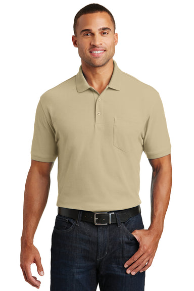 Port Authority K100P Mens Core Classic Short Sleeve Polo Shirt w/ Pocket Wheat Model Front