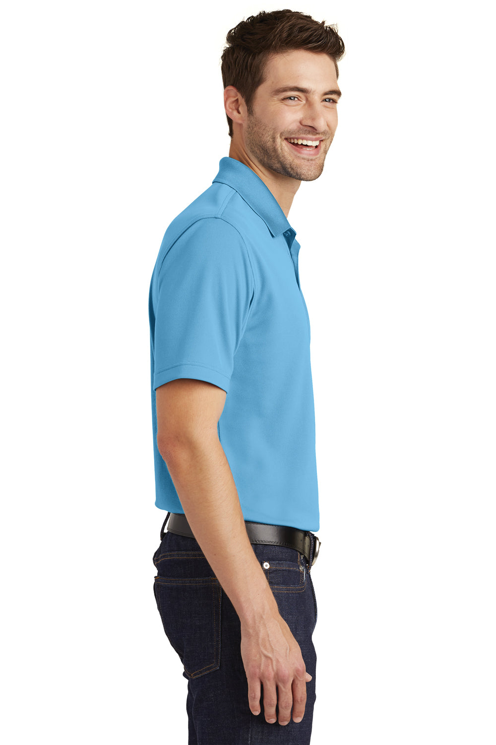 Port Authority K110 Mens Dry Zone Moisture Wicking Short Sleeve Polo Shirt Carolina Blue Model Side