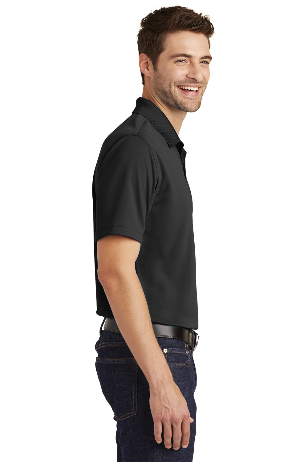 Port Authority K110 Mens Dry Zone Moisture Wicking Short Sleeve Polo Shirt Deep Black Model Side