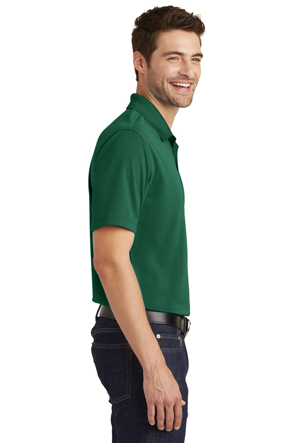 Port Authority K110 Mens Dry Zone Moisture Wicking Short Sleeve Polo Shirt Deep Forest Green Model Side