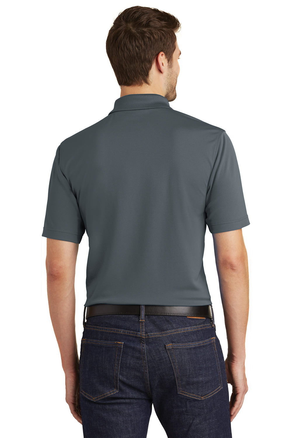 Port Authority K110 Mens Dry Zone Moisture Wicking Short Sleeve Polo Shirt Graphite Grey Model Back