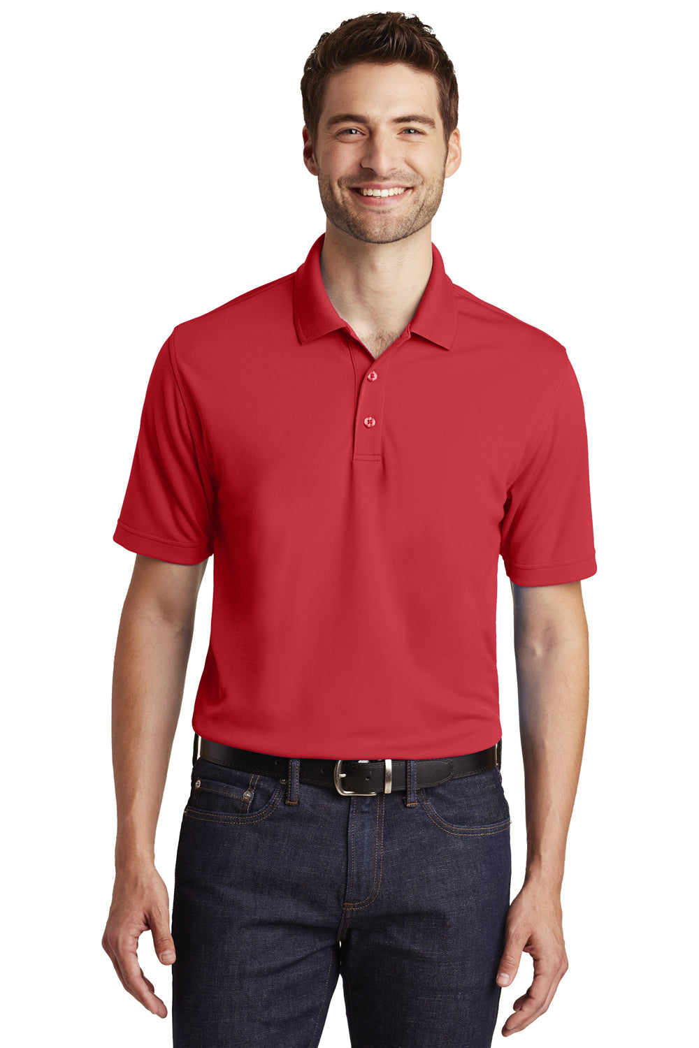 Port Authority K110 Mens Dry Zone Moisture Wicking Short Sleeve Polo Shirt Rich Red Model Front