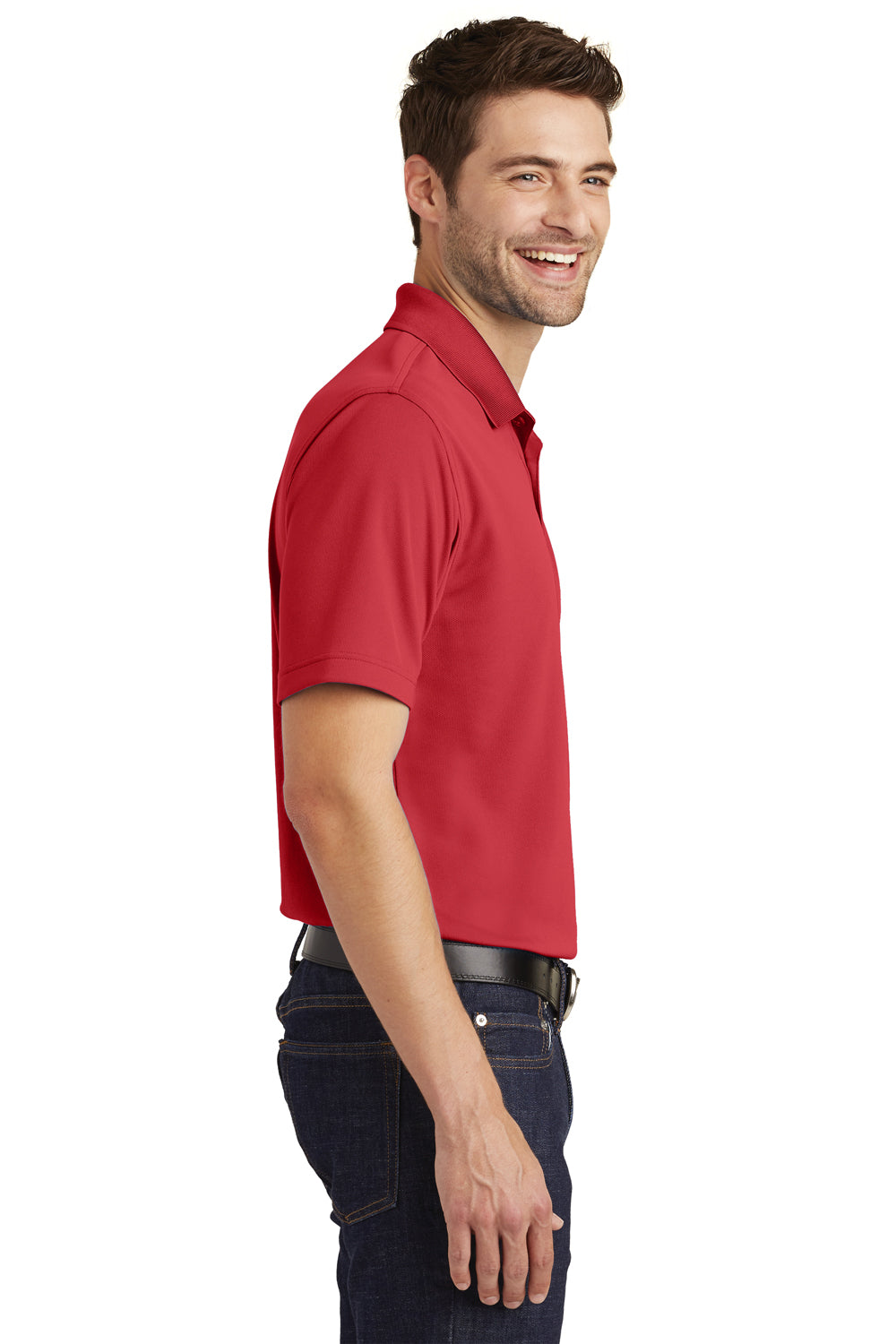 Port Authority K110 Mens Dry Zone Moisture Wicking Short Sleeve Polo Shirt Rich Red Model Side