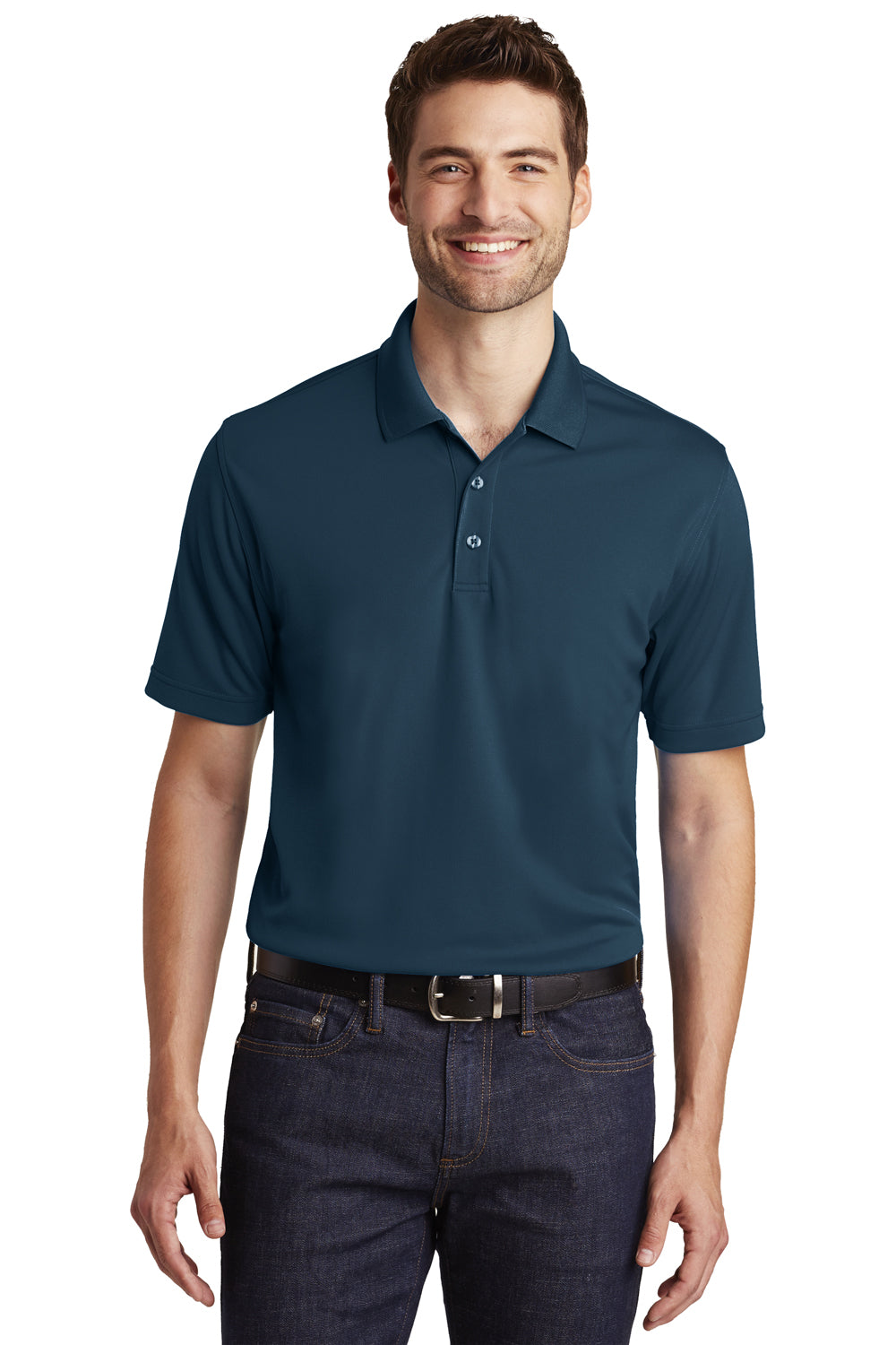 Port Authority K110 Mens Dry Zone Moisture Wicking Short Sleeve Polo Shirt River Navy Blue Model Front