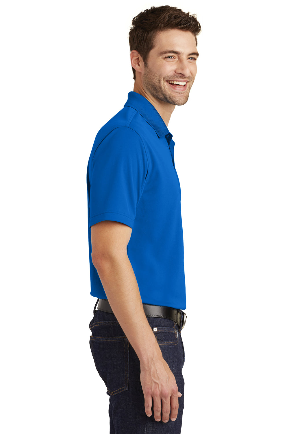 Port Authority K110 Mens Dry Zone Moisture Wicking Short Sleeve Polo Shirt True Royal Blue Model Side