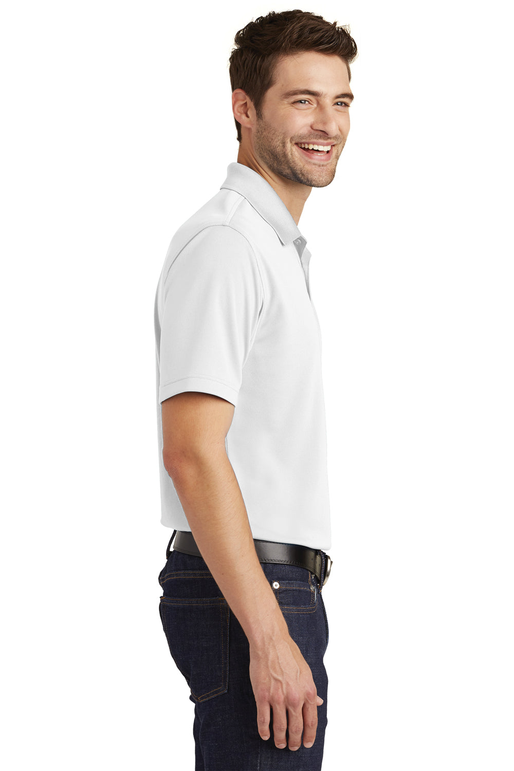 Port Authority K110 Mens Dry Zone Moisture Wicking Short Sleeve Polo Shirt White Model Side