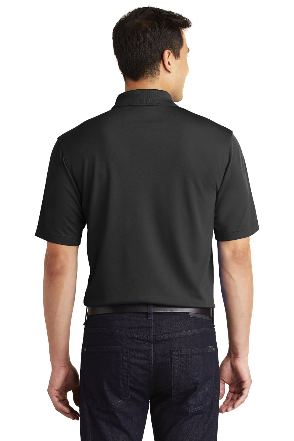 Port Authority K110P Mens Dry Zone Moisture Wicking Short Sleeve Polo Shirt w/ Pocket Deep Black Model Back