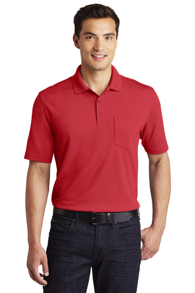 Port Authority K110P Mens Dry Zone Moisture Wicking Short Sleeve Polo Shirt w/ Pocket Rich Red Model Front