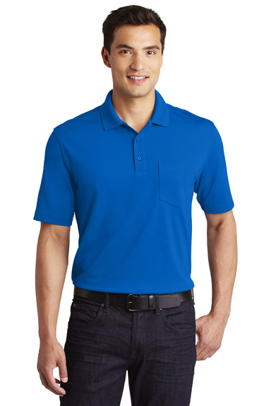 Port Authority K110P Mens Dry Zone Moisture Wicking Short Sleeve Polo Shirt w/ Pocket True Royal Blue Model Front