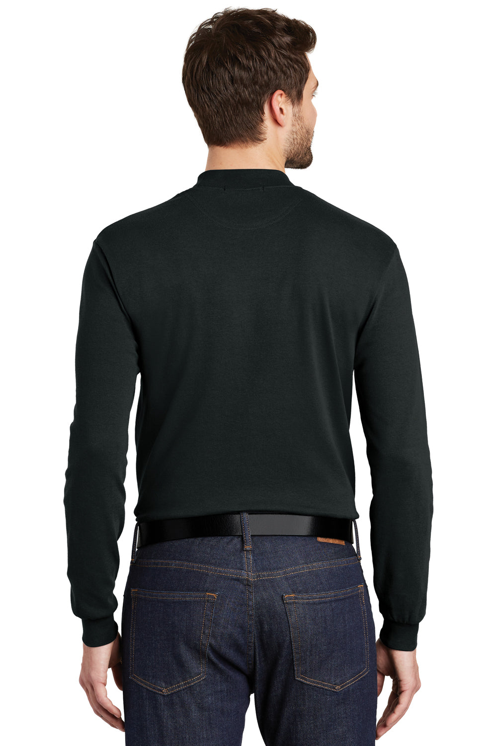 Port Authority K321 Mens Long Sleeve Mock Neck T-Shirt Black Model Back