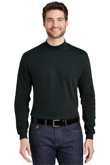 Port Authority K321 Mens Long Sleeve Mock Neck T-Shirt Black Model Front