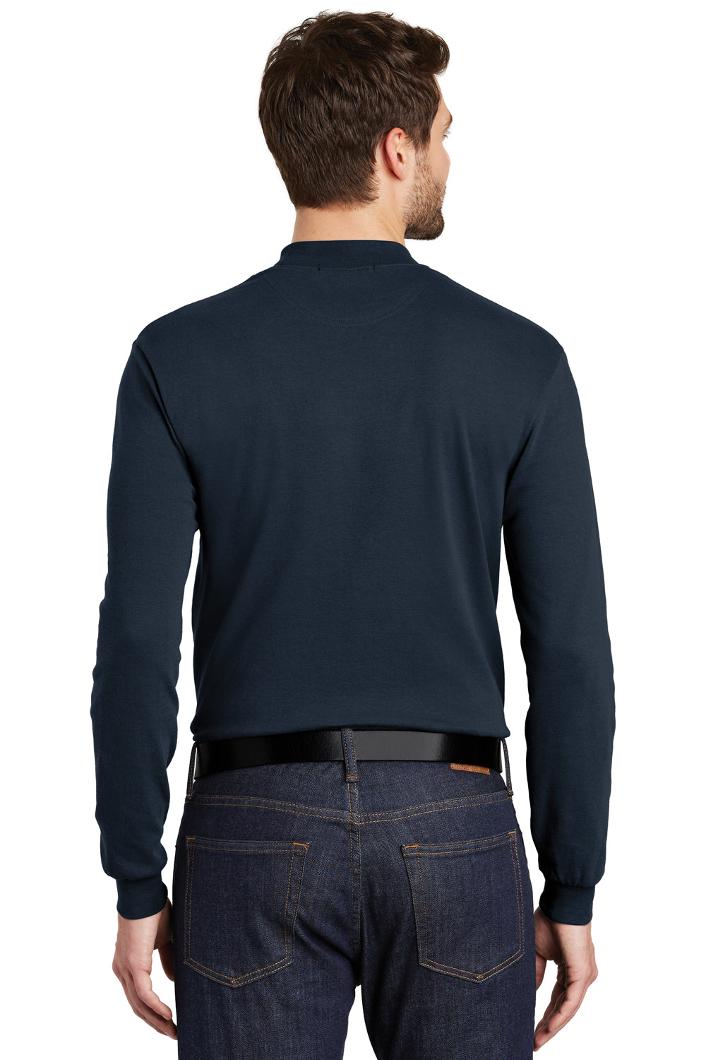 Port Authority K321 Mens Long Sleeve Mock Neck T-Shirt Navy Blue Model Back