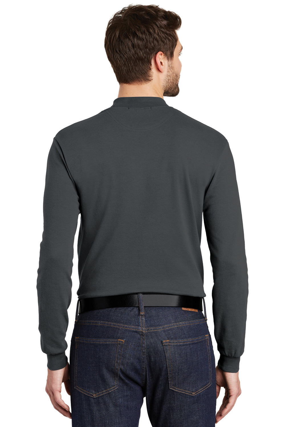 Port Authority K321 Mens Long Sleeve Mock Neck T-Shirt Steel Grey Model Back