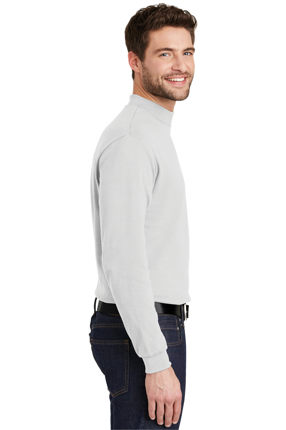 Port Authority K321 Mens Long Sleeve Mock Neck T-Shirt White Model Side