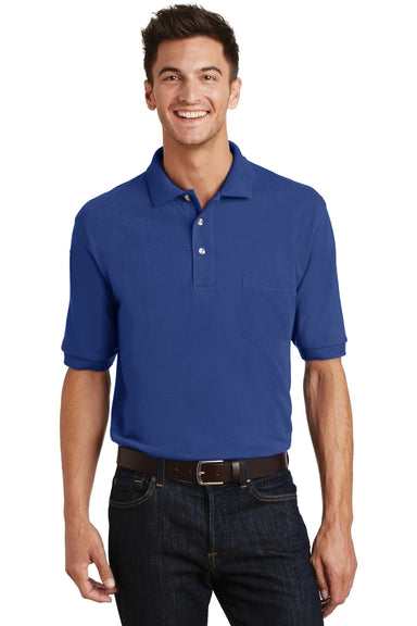 Port Authority K420P Mens Shrink Resistant Short Sleeve Polo Shirt w/ Pocket Royal Blue Model Front