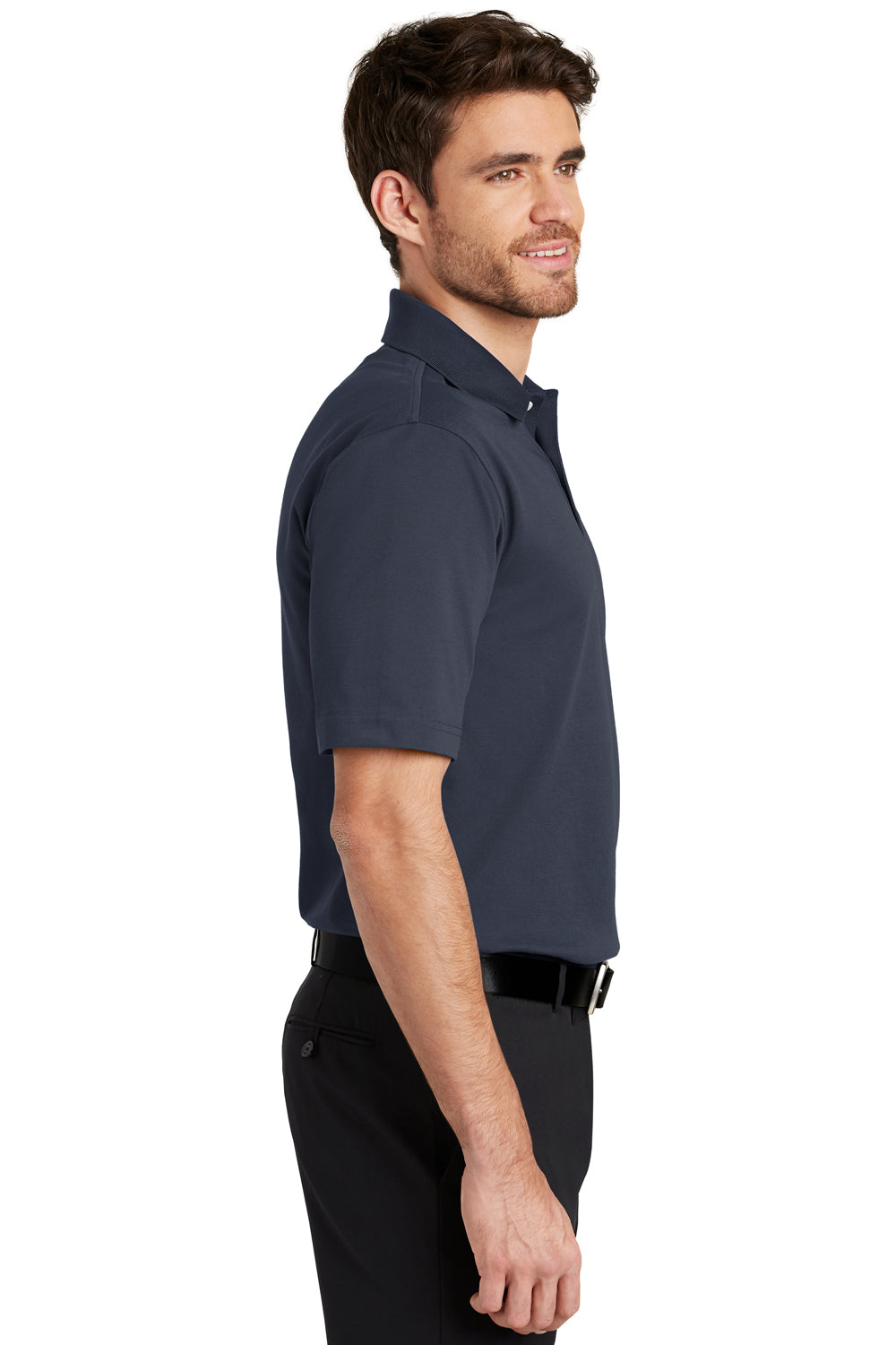 Port Authority K455/TLK455 Mens Rapid Dry Moisture Wicking Short Sleeve Polo Shirt Classic Navy Blue Model Side