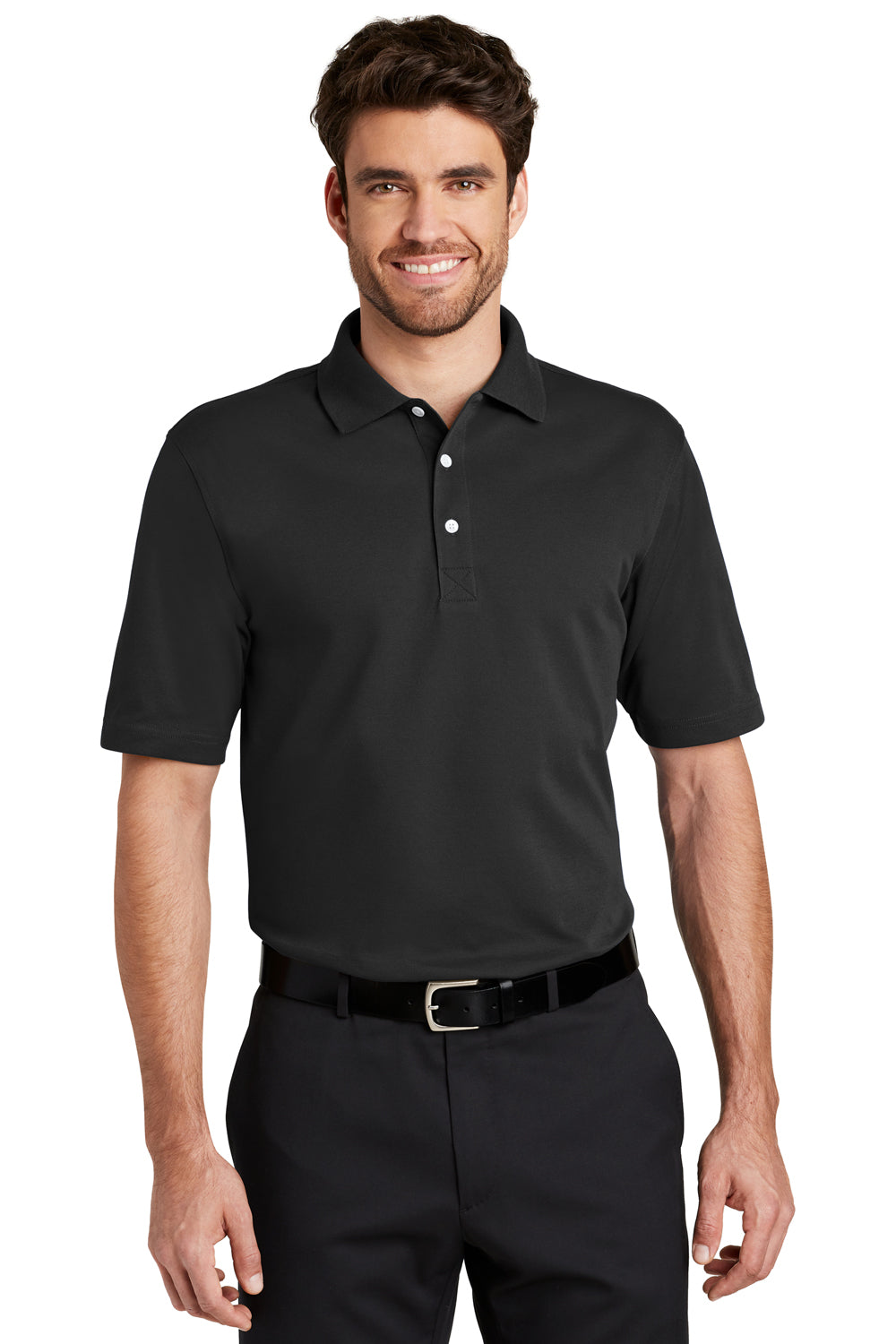 Port Authority K455/TLK455 Mens Rapid Dry Moisture Wicking Short Sleeve Polo Shirt Jet Black Model Front