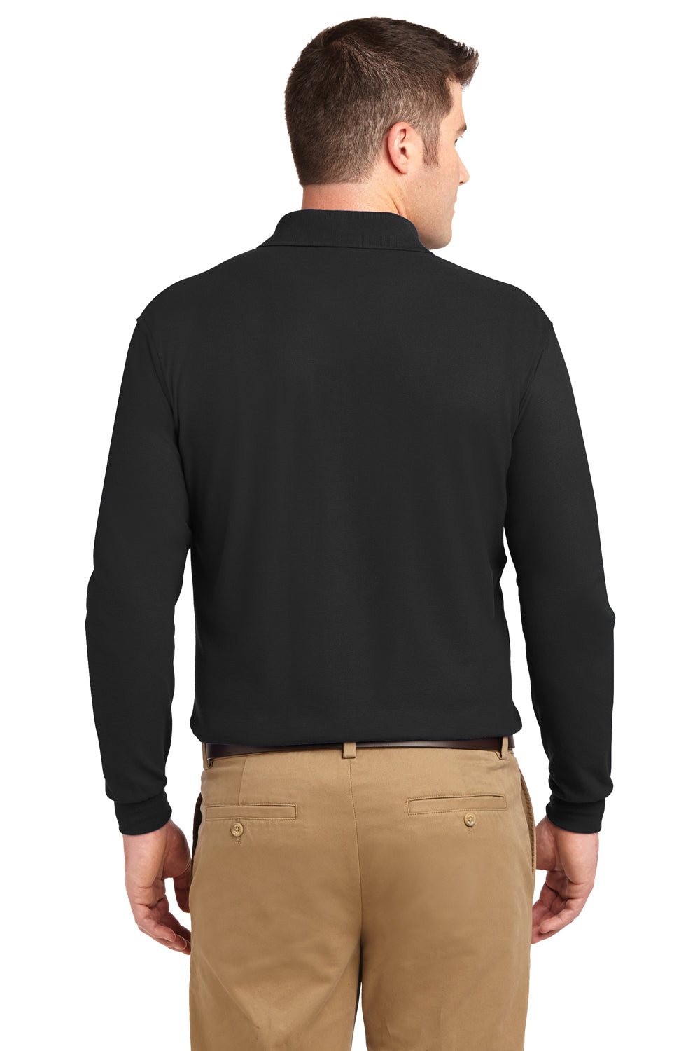 Port Authority K500LS/TLK500LS Mens Silk Touch Wrinkle Resistant Long Sleeve Polo Shirt Black Model Back