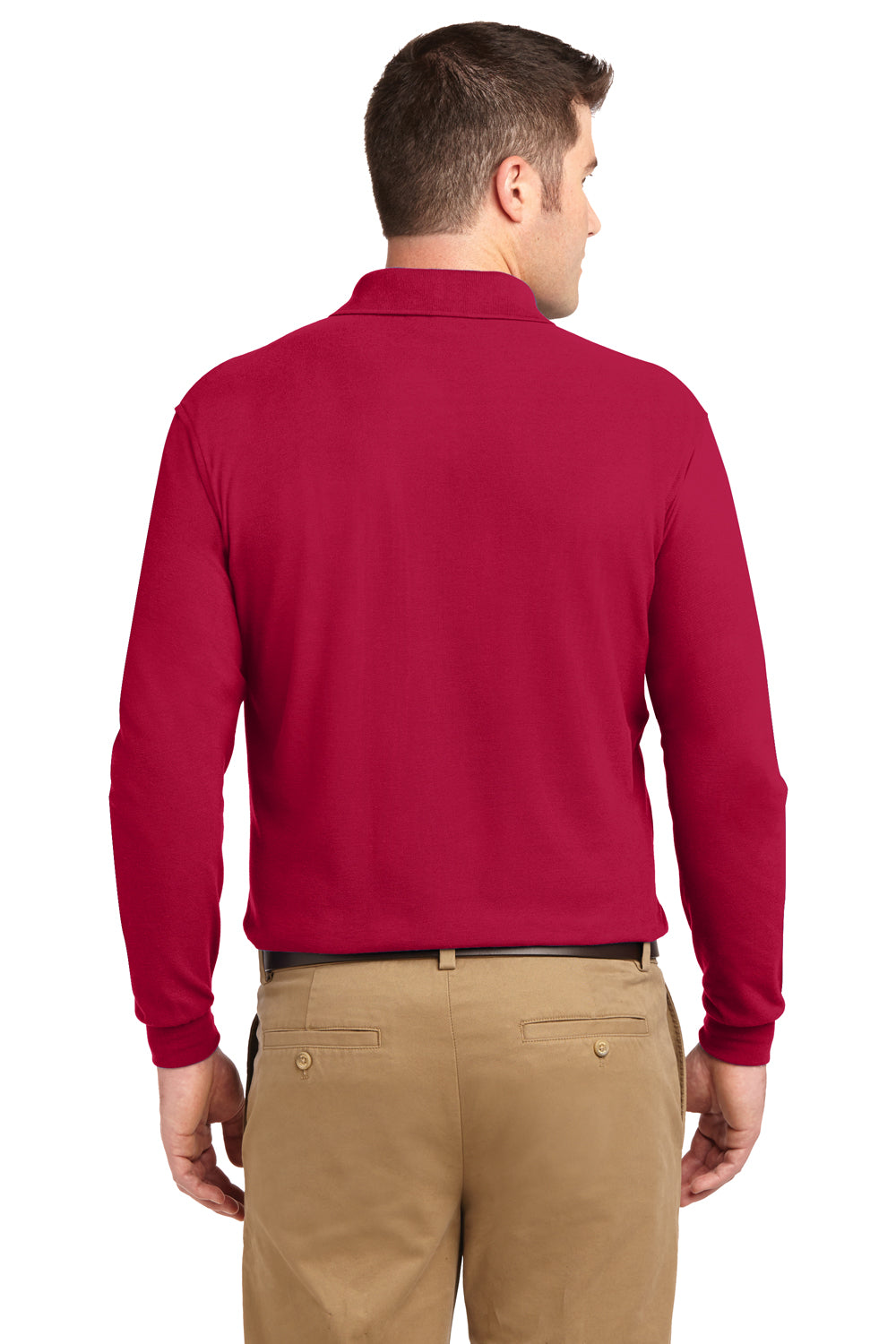 Port Authority K500LS/TLK500LS Mens Silk Touch Wrinkle Resistant Long Sleeve Polo Shirt Red Model Back