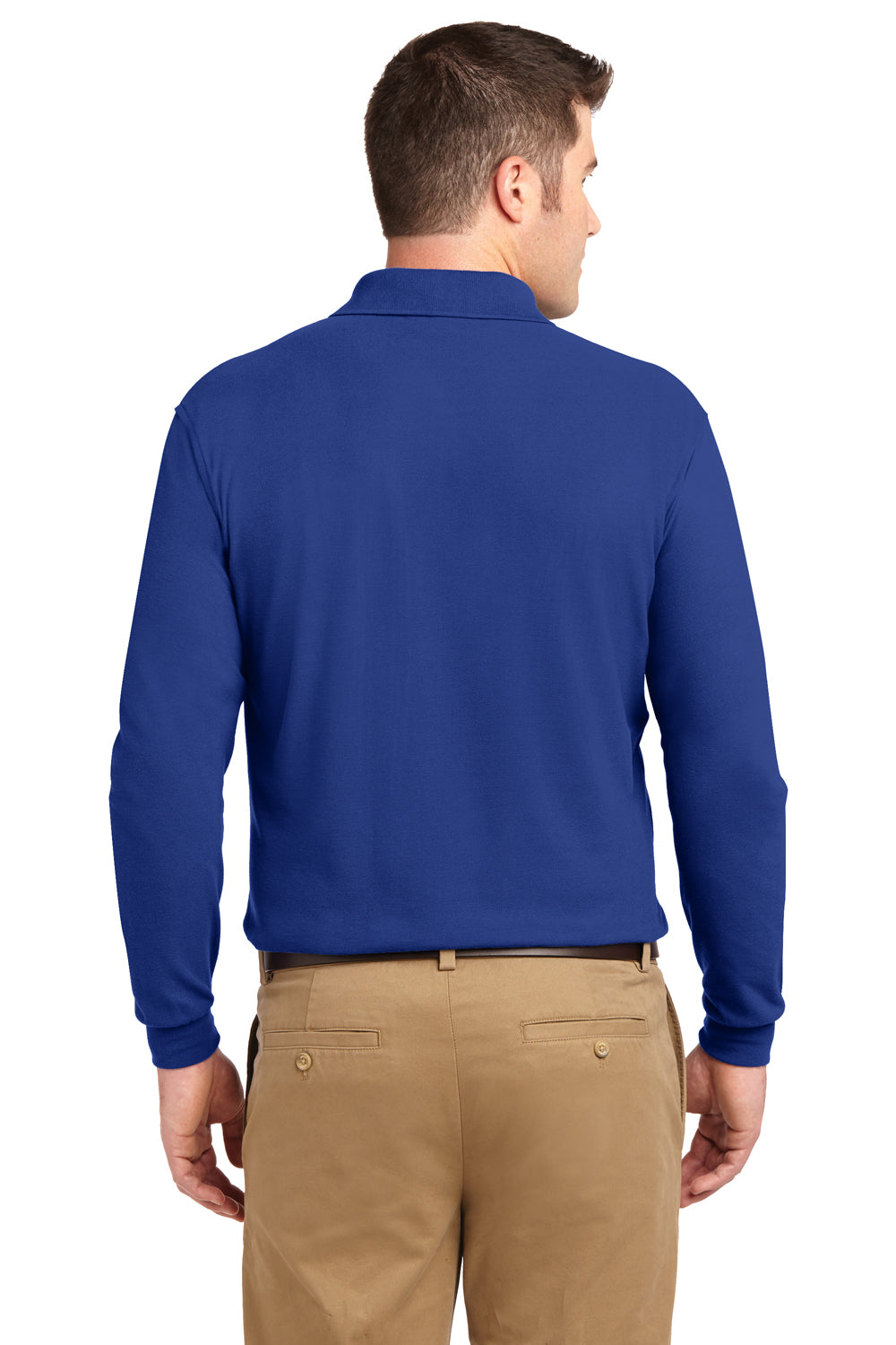 Port Authority K500LS/TLK500LS Mens Silk Touch Wrinkle Resistant Long Sleeve Polo Shirt Royal Blue Model Back