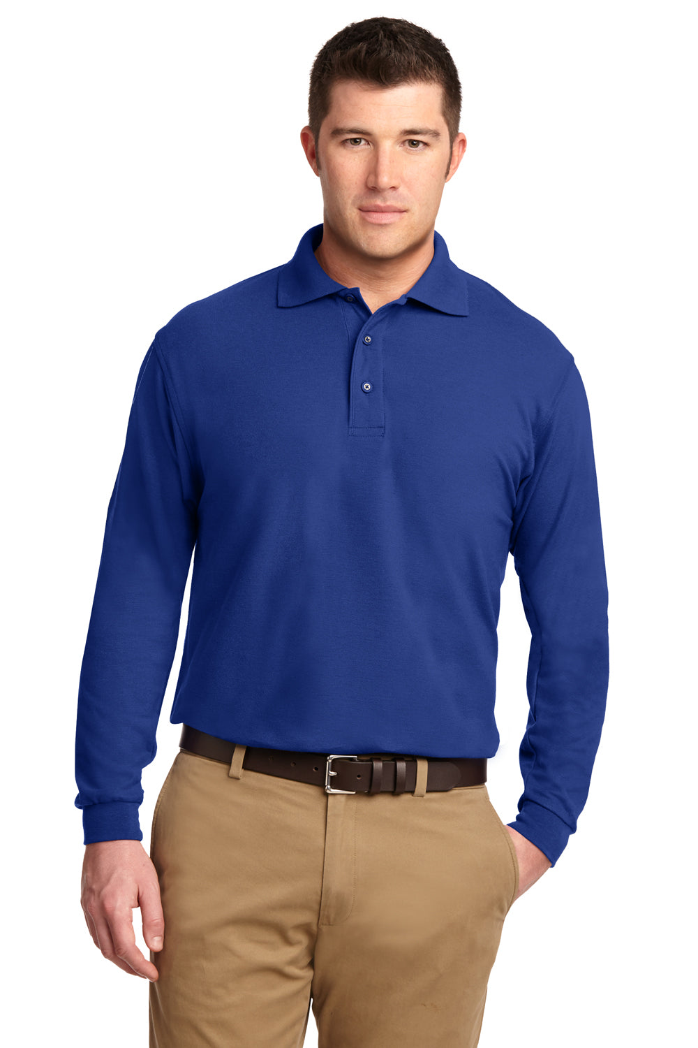 Blue polo shirt and khaki pants online