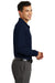 Port Authority K500LSP Mens Silk Touch Wrinkle Resistant Long Sleeve Polo Shirt w/ Pocket Navy Blue Model Side